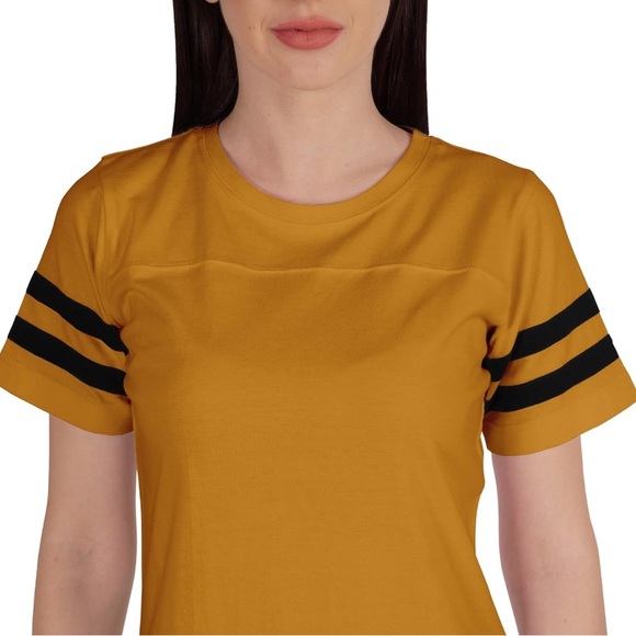 M Women Round Neck Sporty Tshirt Tunic Striped Short Sleeve Summer Casual Active - Picture 1 of 11